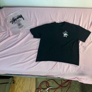Stussy Black Graphic T-Shirt with White Logo